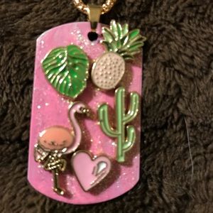 Pink flamingo dog tag necklace